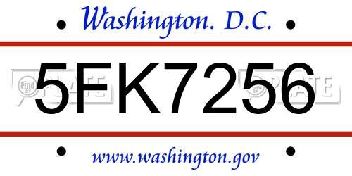 5FK7256 District Of Columbia License Plate