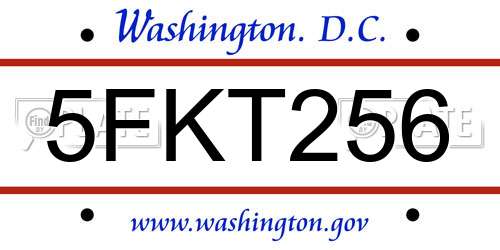 5FKT256 District Of Columbia License Plate