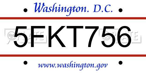 5FKT756 District Of Columbia License Plate