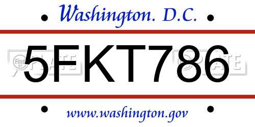 5FKT786 District Of Columbia License Plate