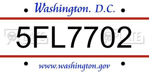 5FL7702 District Of Columbia License Plate