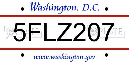 5FLZ207 District Of Columbia License Plate