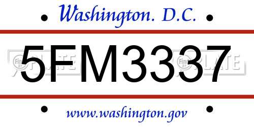 5FM3337 District Of Columbia License Plate