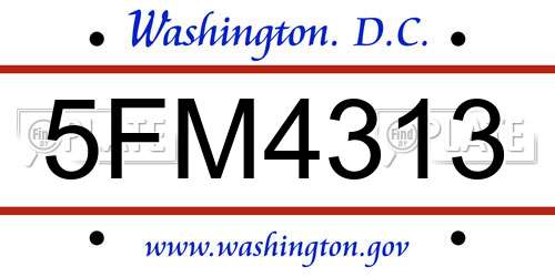 5FM4313 District Of Columbia License Plate