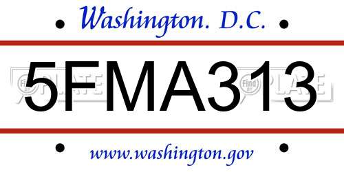 5FMA313 District Of Columbia License Plate