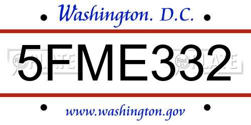 5FME332 District Of Columbia License Plate
