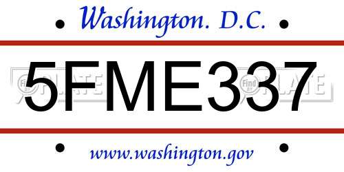 5FME337 District Of Columbia License Plate