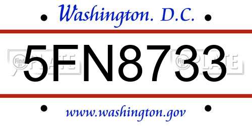 5FN8733 District Of Columbia License Plate