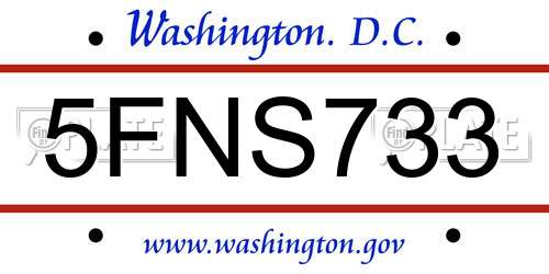 5FNS733 District Of Columbia License Plate
