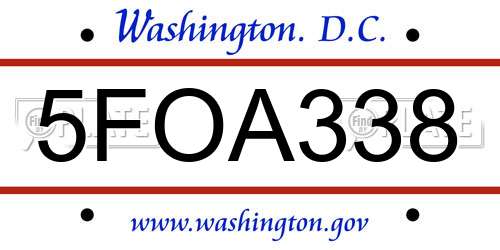 5FOA338 District Of Columbia License Plate