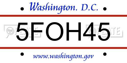 5FOH45 District Of Columbia License Plate