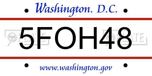 5FOH48 District Of Columbia License Plate