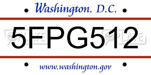 5FPG512 District Of Columbia License Plate