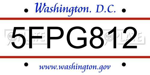5FPG812 District Of Columbia License Plate