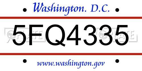 5FQ4335 District Of Columbia License Plate