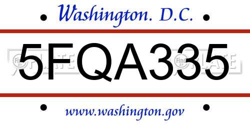 5FQA335 District Of Columbia License Plate