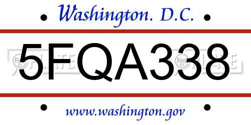 5FQA338 District Of Columbia License Plate