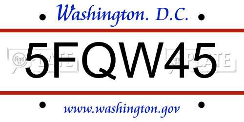 5FQW45 District Of Columbia License Plate