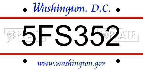 5FS352 District Of Columbia License Plate