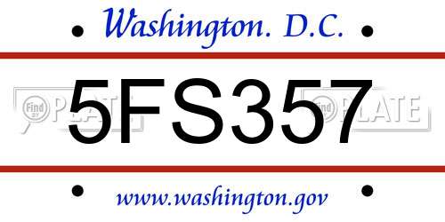5FS357 District Of Columbia License Plate