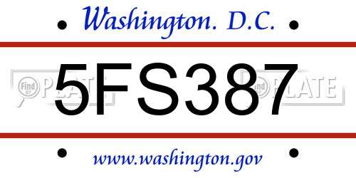 5FS387 District Of Columbia License Plate