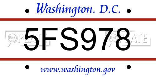 5FS978 District Of Columbia License Plate