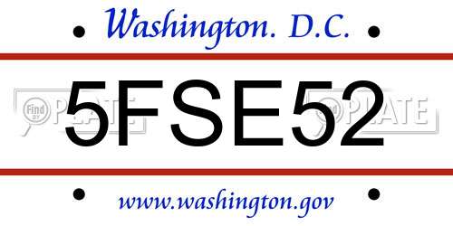 5FSE52 District Of Columbia License Plate