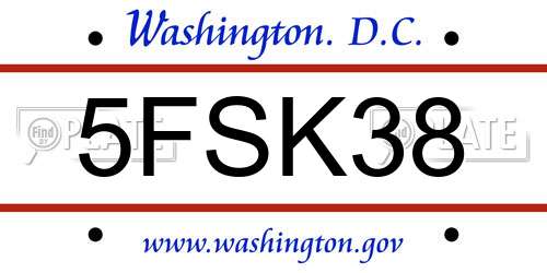 5FSK38 District Of Columbia License Plate