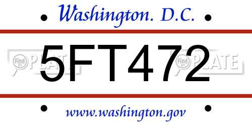 5FT472 District Of Columbia License Plate