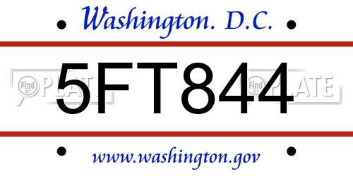 5FT844 District Of Columbia License Plate