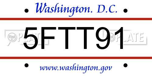 5FTT91 District Of Columbia License Plate