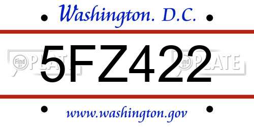 5FZ422 District Of Columbia License Plate