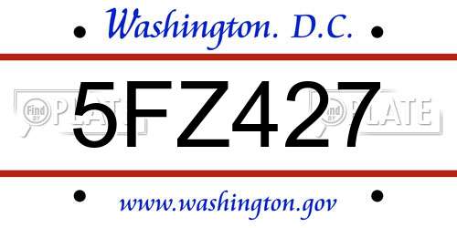 5FZ427 District Of Columbia License Plate