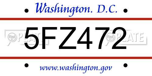 5FZ472 District Of Columbia License Plate