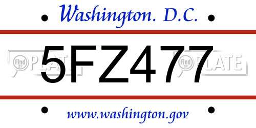 5FZ477 District Of Columbia License Plate