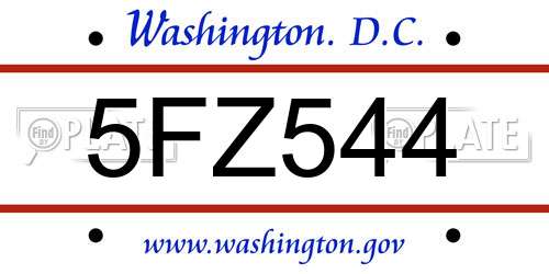 5FZ544 District Of Columbia License Plate