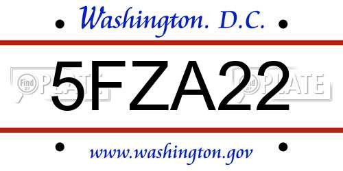 5FZA22 District Of Columbia License Plate