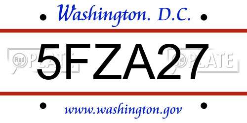 5FZA27 District Of Columbia License Plate