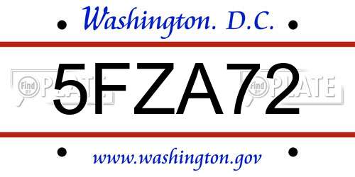5FZA72 District Of Columbia License Plate