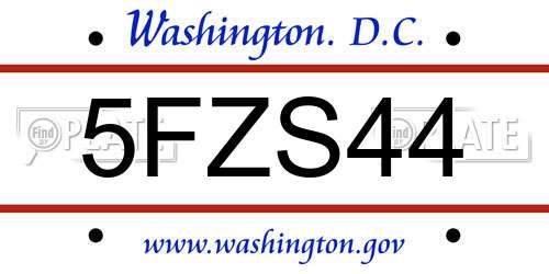 5FZS44 District Of Columbia License Plate