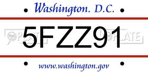 5FZZ91 District Of Columbia License Plate