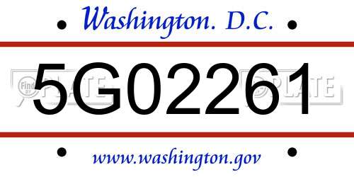 5G02261 District Of Columbia License Plate