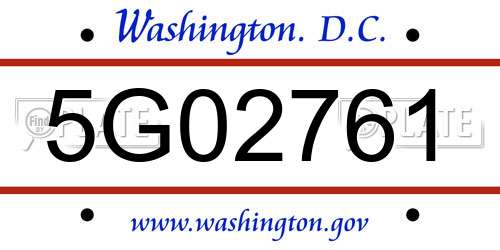 5G02761 District Of Columbia License Plate