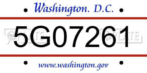 5G07261 District Of Columbia License Plate