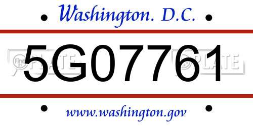 5G07761 District Of Columbia License Plate