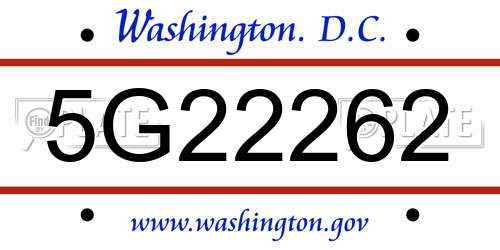 5G22262 District Of Columbia License Plate