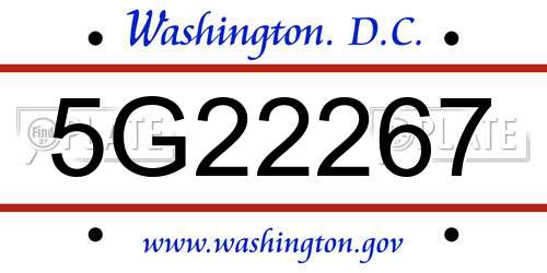 5G22267 District Of Columbia License Plate