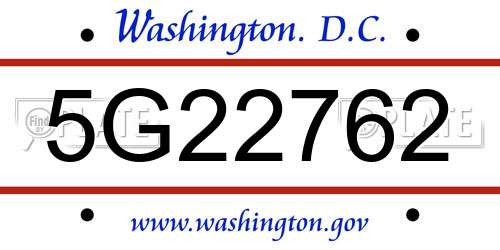 5G22762 District Of Columbia License Plate