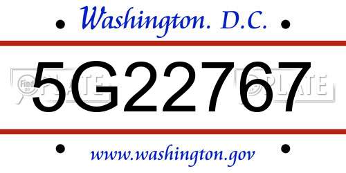 5G22767 District Of Columbia License Plate