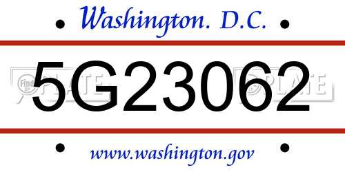 5G23062 District Of Columbia License Plate